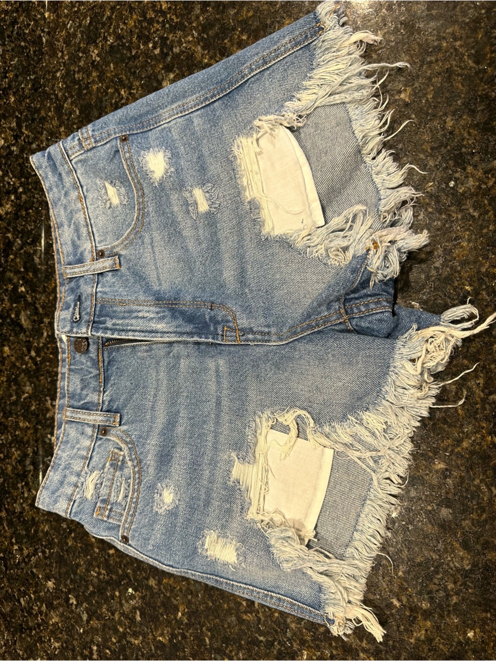 #312 Frayed Hem Light Blue Distressed Denim Shorts - Women's Jean Shorts
